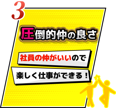 圧倒的仲の良さ。社員の仲がいいので楽しく仕事ができる！